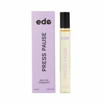 Press Pause Roll On Therapist, lilac box and 10ml glass bottle containing our organic aromatherapy roll on oil. Contains essential oils patchouli, ylang ylang and juniper berry to help soothe feelings of anxiety and worry.
