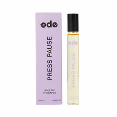 Press Pause Roll On Therapist, lilac box and 10ml glass bottle containing our organic aromatherapy roll on oil. Contains essential oils patchouli, ylang ylang and juniper berry to help soothe feelings of anxiety and worry.