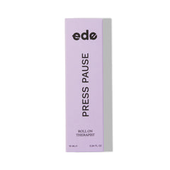 Press Pause Roll On Therapist, lilac box containing our organic aromatherapy roll on oil. Contains essential oils patchouli, ylang ylang and juniper berry to help soothe feelings of anxiety and worry.