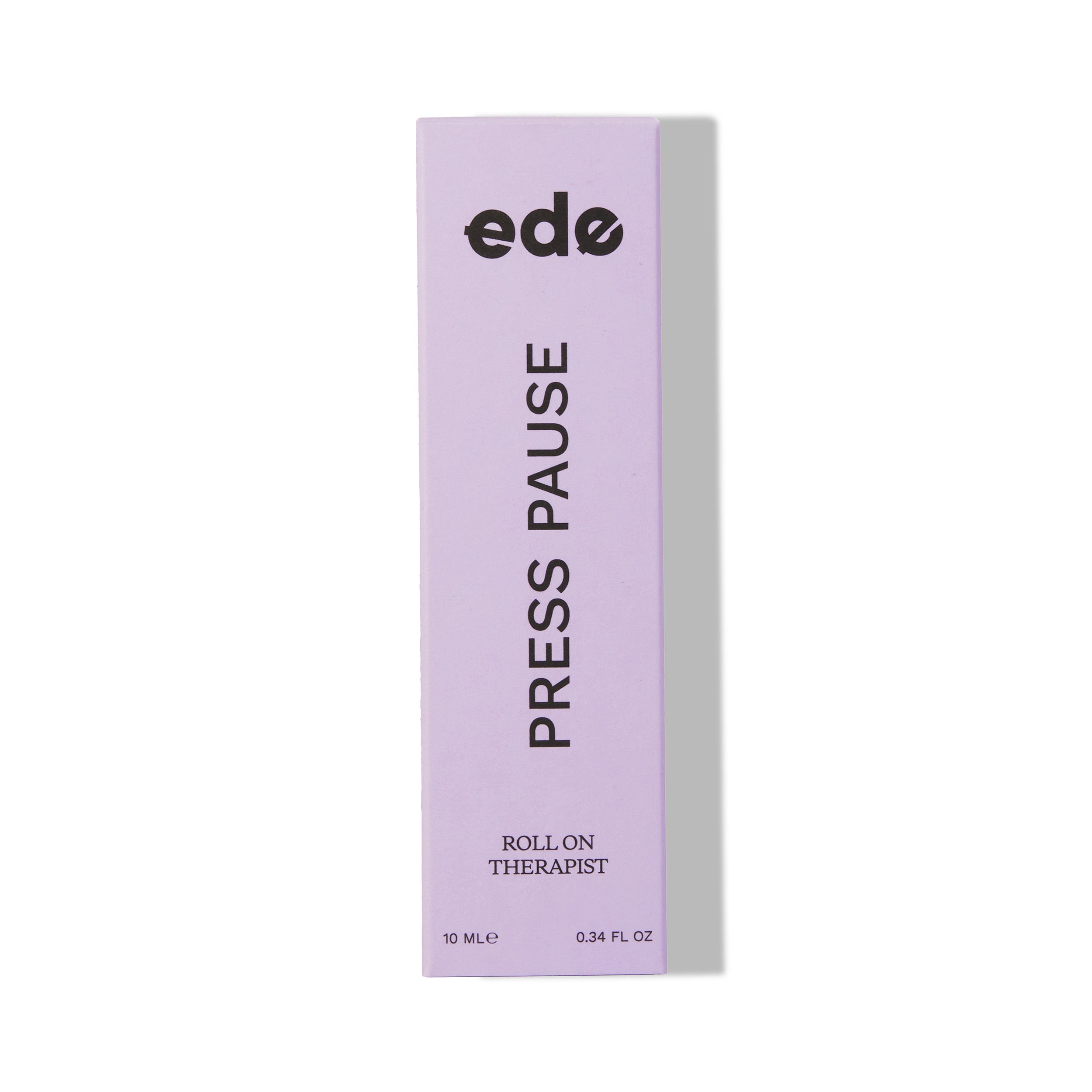 Press Pause Roll On Therapist, lilac box containing our organic aromatherapy roll on oil. Contains essential oils patchouli, ylang ylang and juniper berry to help soothe feelings of anxiety and worry.